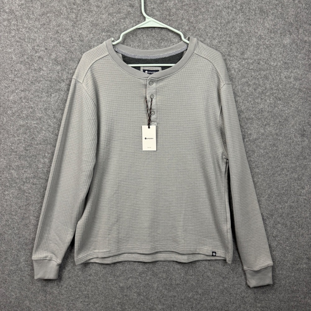 Sperry Mens‎ Grey Waffle Knit Henley Long Sleeve Thermal Shirt SP232 Size L NEW